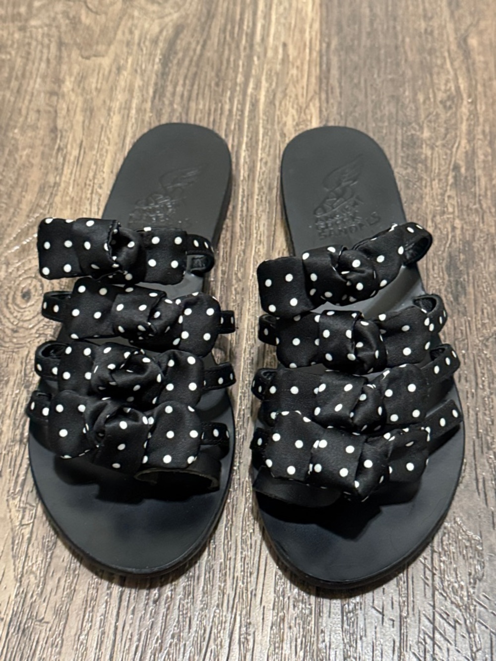 Ancient Greek Sandals Hara Slide Sandals, Size 41, US 11, Color Black/White